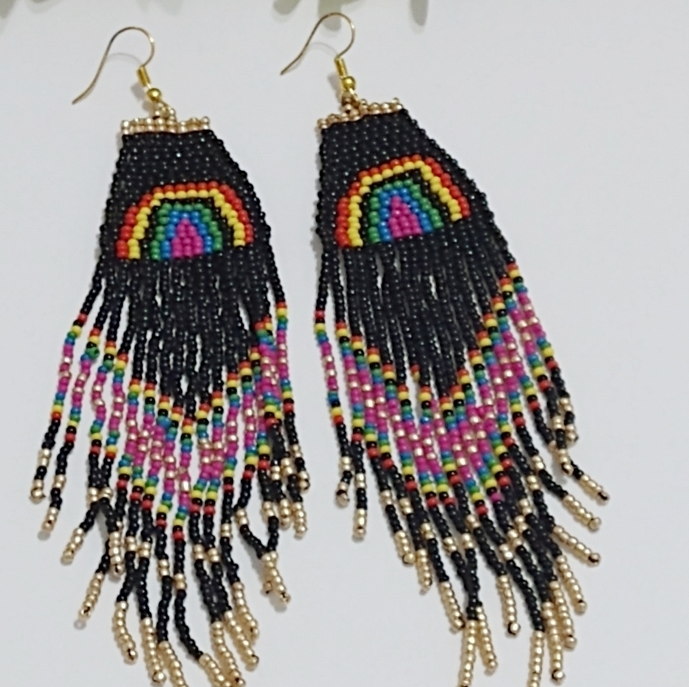 NWT Multicolor Western Native Seed Bead Tassel Earrings